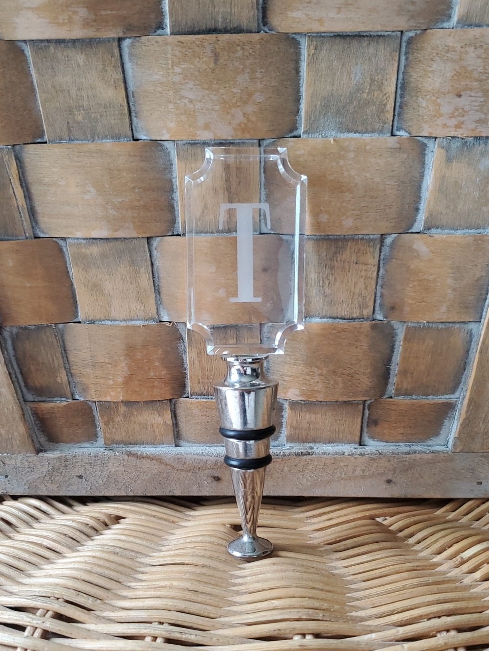Monogram 'T' Clear Acrylic and Silver-Tone Bottle Stopper